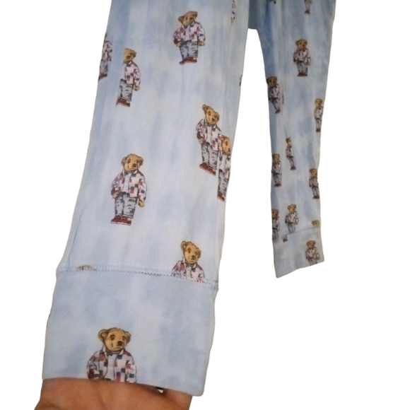 Ralph Lauren Teddy Bear PJ Pants Light Blue Pocketed Cuffed Drawstring Waist S - Picture 6 of 13